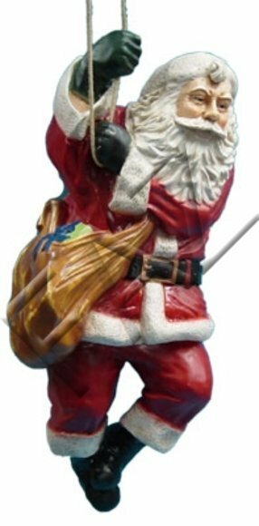 Christmas decorative sculpture designed as santa claus on a rope with a gift bag 93cm