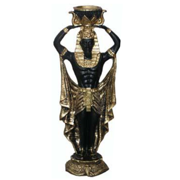 Candlestick designed as a decorative black gold colored ancient egyptian figure 37cm