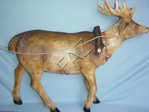 Motley brown colored decorative sculpture designed as reindeer 125cm height