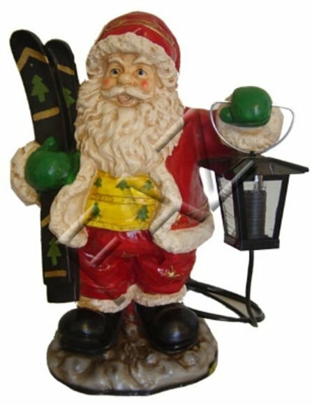 Lighting decor christmas figure designed as santa claus with skis & lamp 35cm