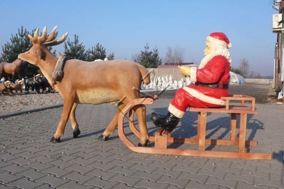 Design santa-claus on a sled with a reindeer decorative garden sculpture 125x50x295 cm sizes