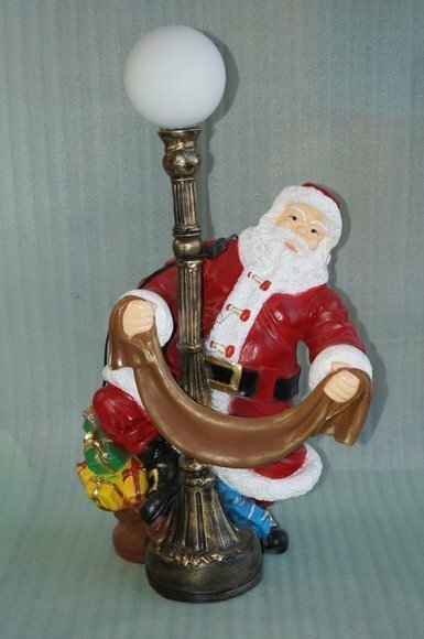 Christmas decorative sculpture designed as santa claus with gift bag & lamp post 75x52x30cm