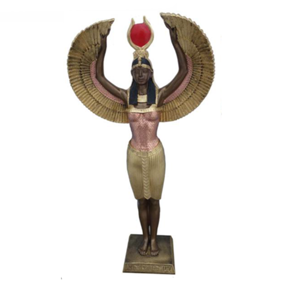 Ancient egyptian decorative sculpture designed as golden goddess isis figure 51 cm