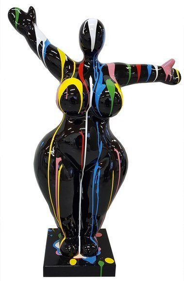 Abstract decorative sculpture designed as a gloss black figure in colorful stripes 85cm (P141B)