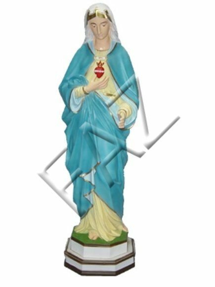 Decorative colorful sculpture designed as standing holy mary in blue white dress 113cm