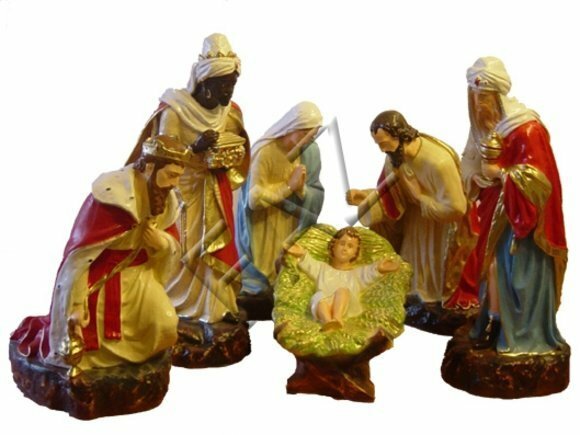 Decorative colorful holy figures of mother mary, king, baby, jesus 50cm