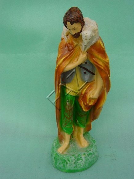 Decorative sculpture designed as barefoot shepherd walking figure 50cm