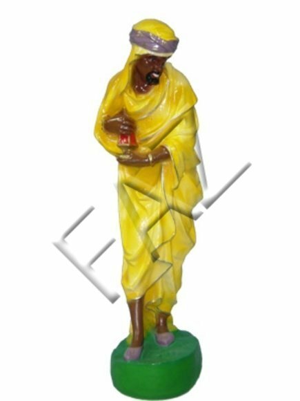 Decorative sculpture designed as gloss colorful king caspar in yellow dress 80cm