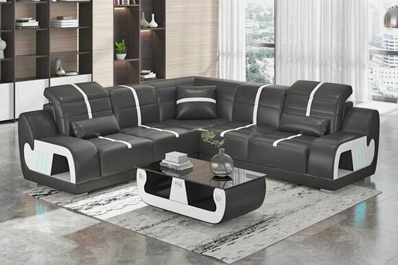 Designer sofa corner sofa L shape black faux leather upholstery sofas corner