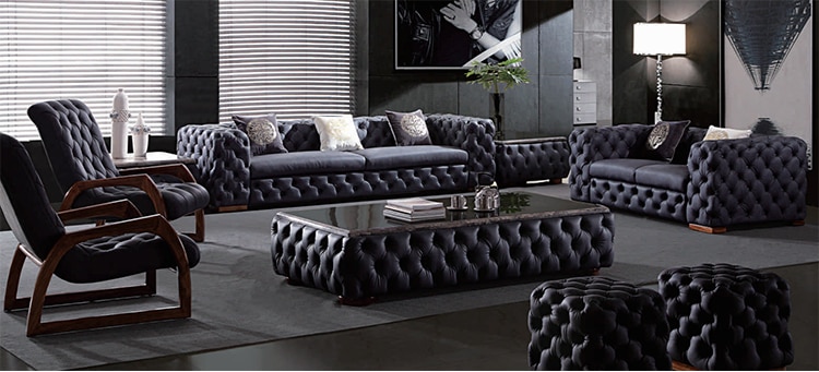 Chesterfield Sofa Set 3+2 Seaters Grey Black Couches Faux Leather Upholstered New