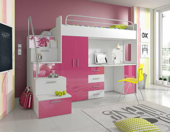 Bunk bed deals with desk pink