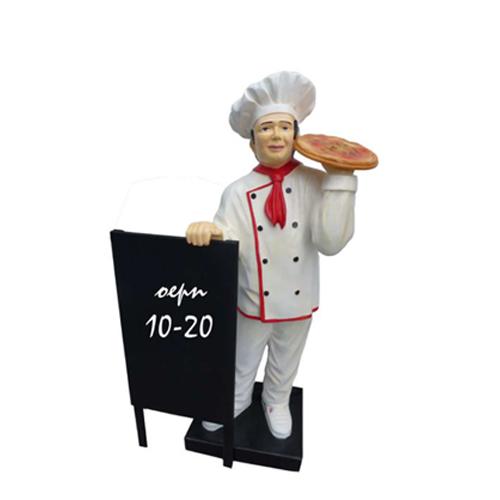 Decorative sculpture designed as pizza maker figure with a board 140cm height