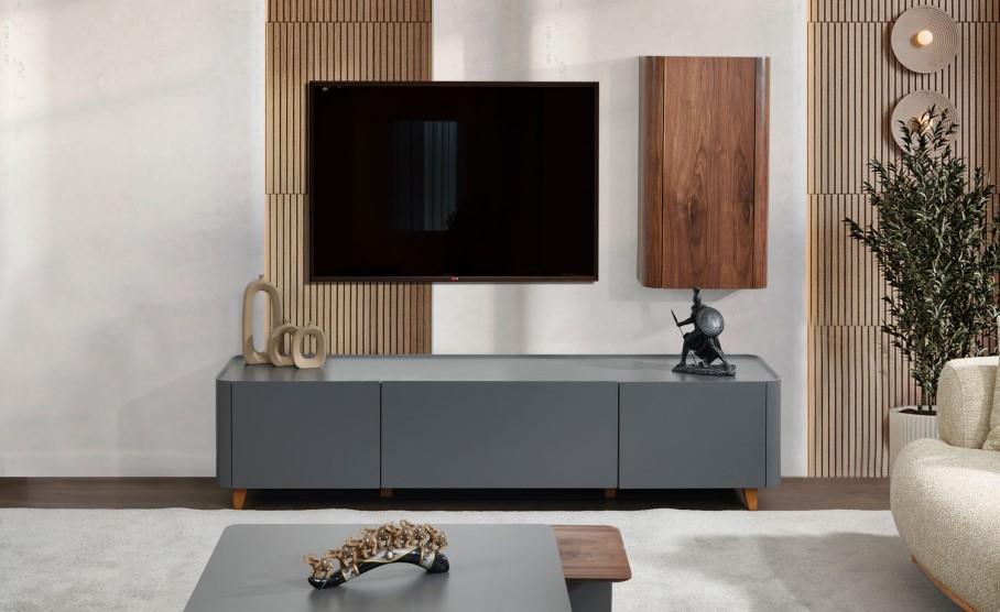 Designer Gray Sideboard Luxurious Living Room TV Stand Lowboard