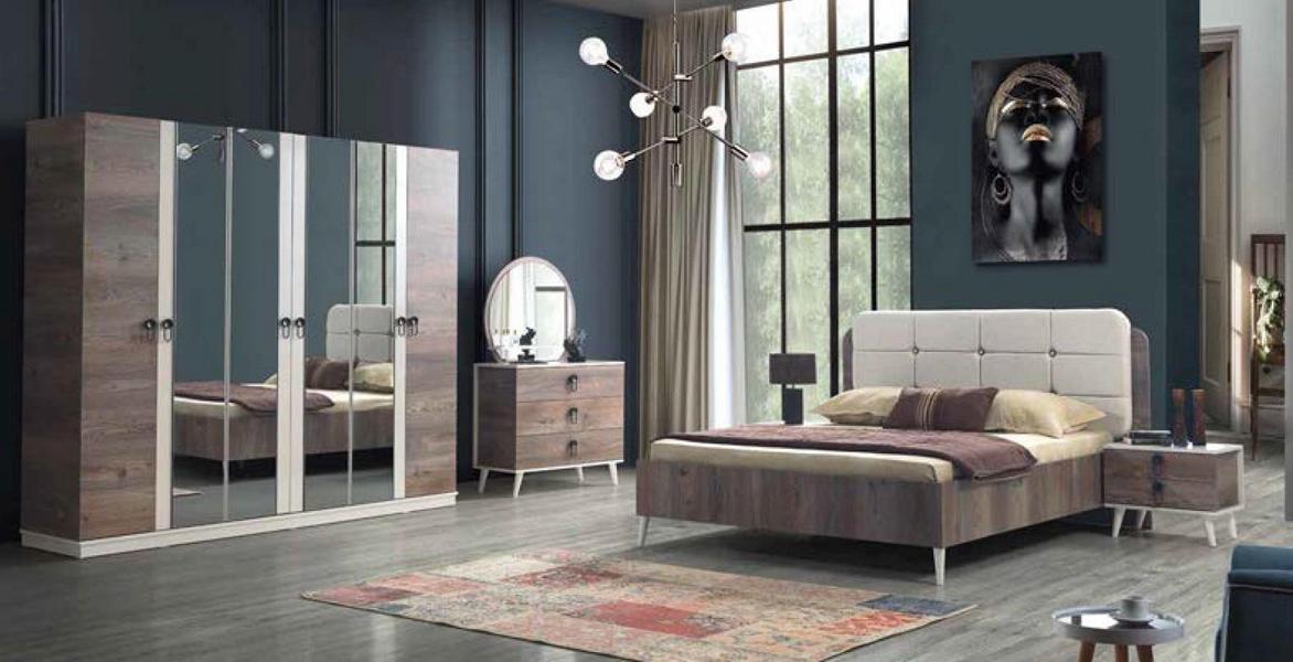 Complete bedroom bed bench dressing table closet 5pcs.