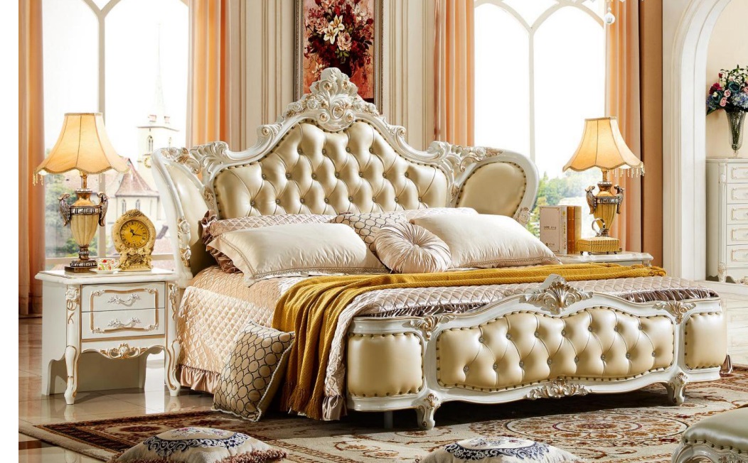 Bedroom Set Bed Bedside Table Chesterfield Baroque Rococo 3pcs Wood