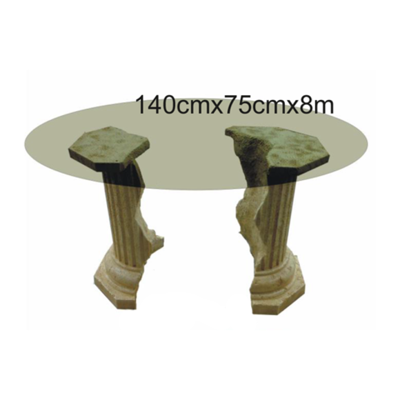 Round massive coffee table decorated with cracked antique greek column style 75cm