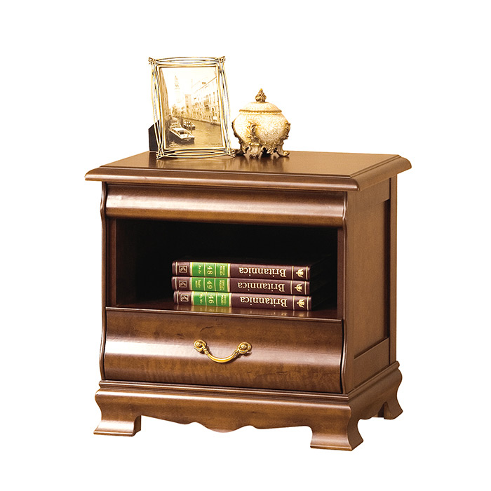 Classic wooden bedside table with a shelf & a sliding drawer - model - N-SzN