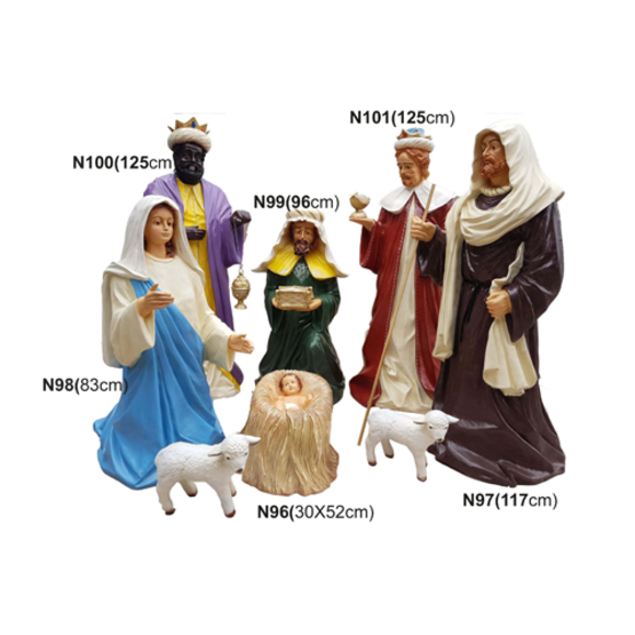 7-piece of holy decorative figure of mother mary, jesus, kings & lambs