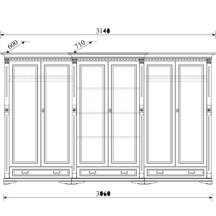 Living room classic style wooden sideboard with 6-swing doors & 3-sliding drawers mode O6D