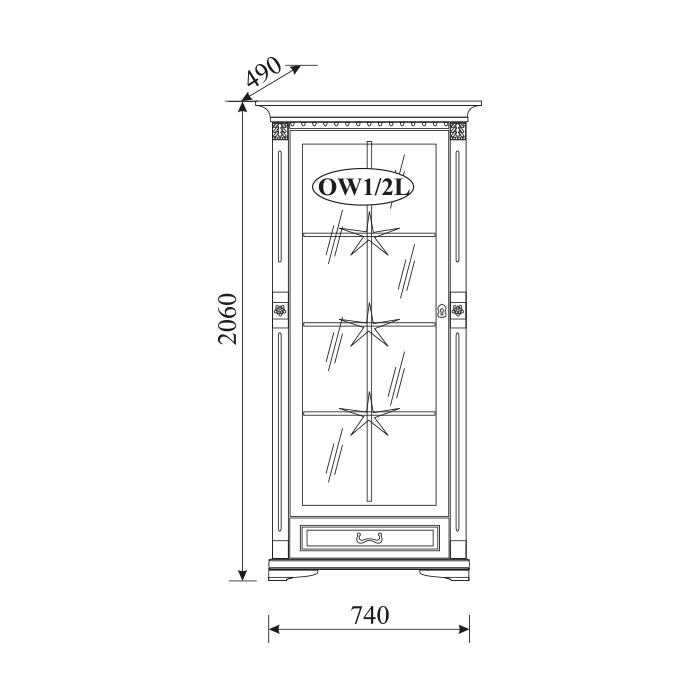 Living room classic wooden showcase with a glassi swig door & a swing drawer model OW 1-2