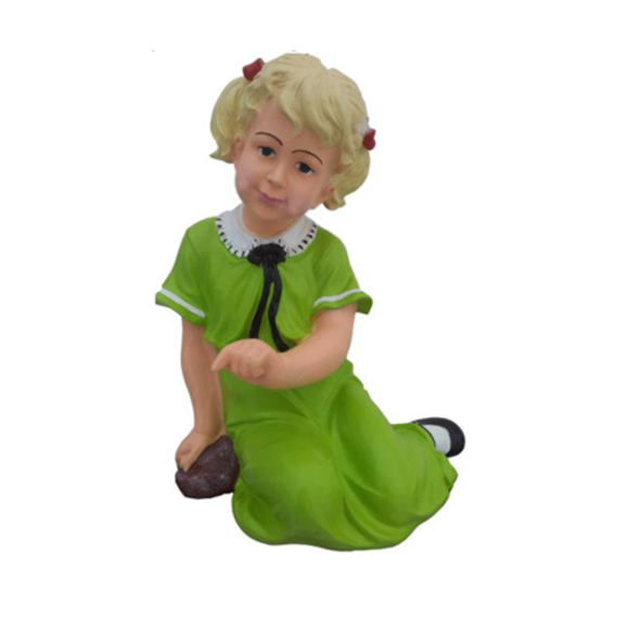 Decorative sculpture designed as a sitting blond girl in a green dress 48cm P104