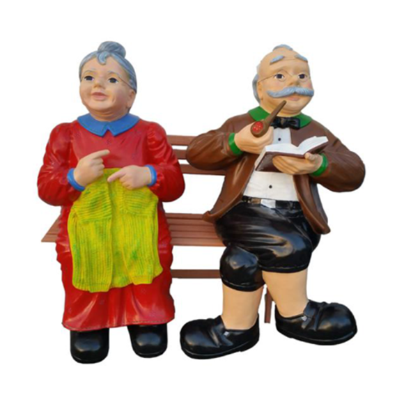 Decorative colorful sculpture designed as a sitting on a wooden bench adults 110cm P120