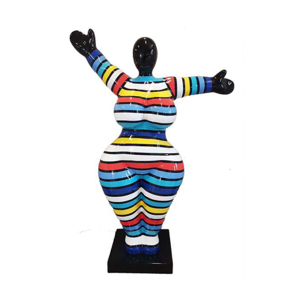 XXL decorative gloss black colored gymnastic figure in colorful stripes 120cm