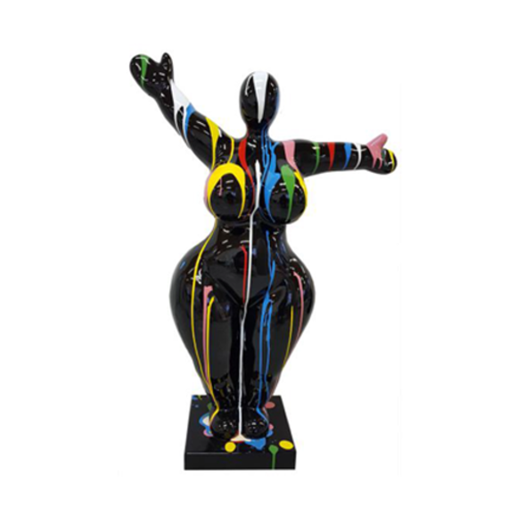 XXL full black gloss decorative sculpture designed as a gymnastic figure in colorful stripes 120cm