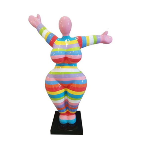 XXL decorative sculpture designed as a gloss gymnastic figure in colorful pink tones stripes 125cm