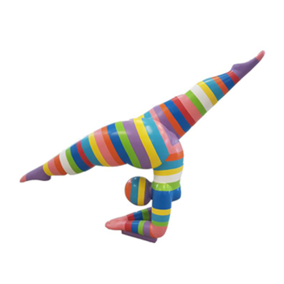 Abstract decorative garden sculpture designed as colorful ballerina with stripes 150cm height