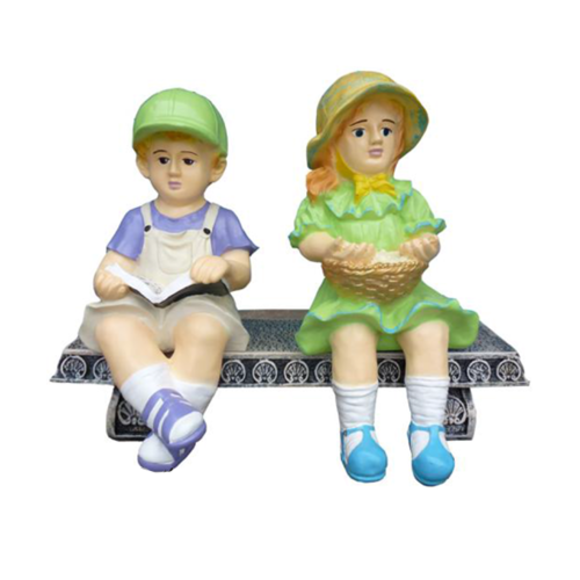 Decorative sculpture designed as sitting on a bench children figures 48cm P42