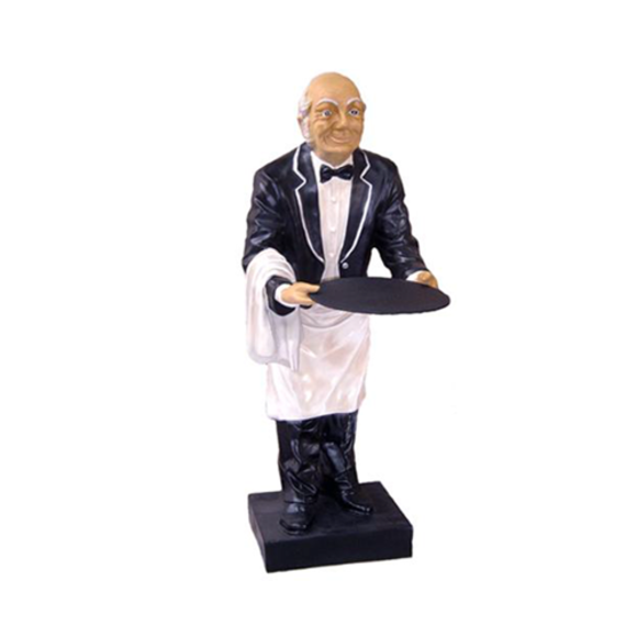 Gastronomy decorative sculpture designed as a classic style waiter with a round tray 80cm