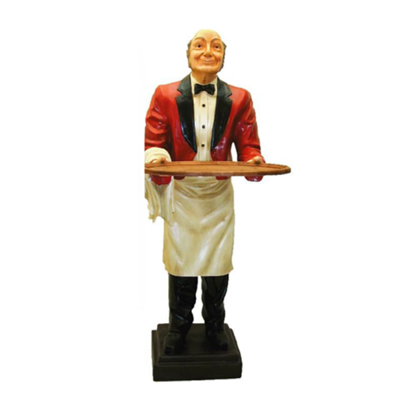 Gastronomy decorative sculpture designed as waiter with a tray 180cm