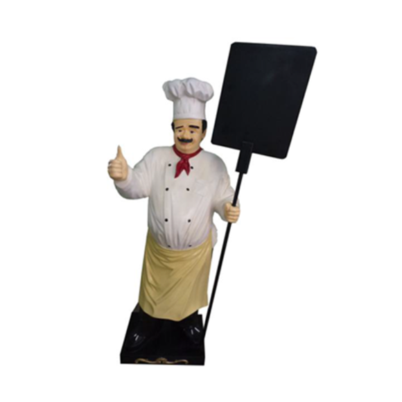 Decorative restaurant sculpture designed as chef with menu board figure 178cm height