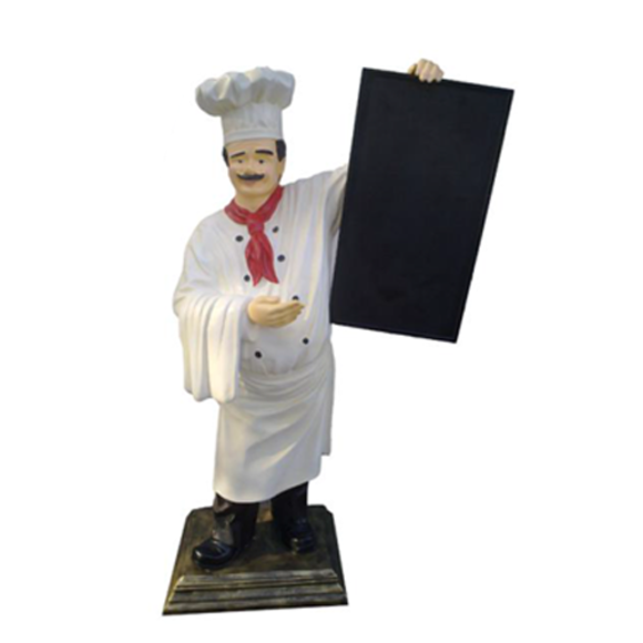 Decorative restaurant sculpture designed as chef with menu board figure 180cm height