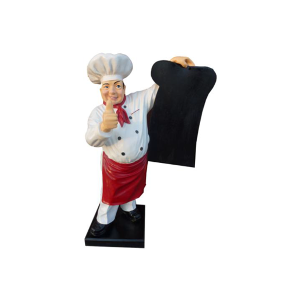 Gastronomy decorative figure designed as chef with a menu blackboard 47cm