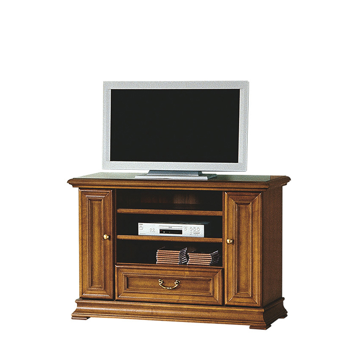 Living room classic country style TV lowboard with a sliding drawer, shelves & swing doors Model R-RTV-L