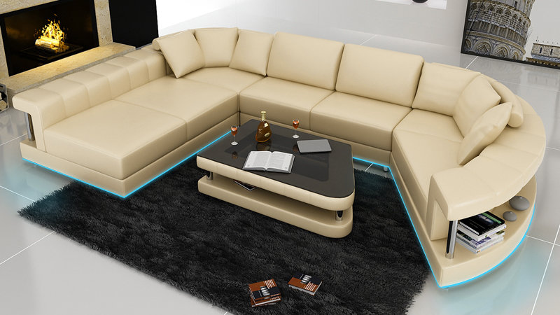 Leather Sofa Living Area Corner Sofa Corner Set Design Modern Sofa R7007