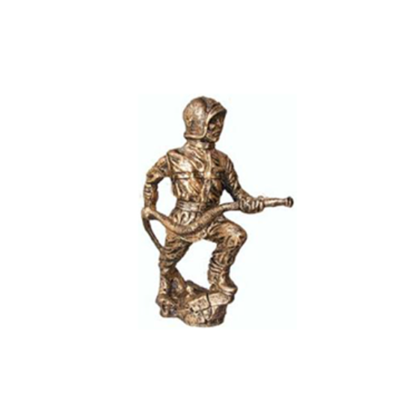 Golden colored decorative figure of firefighter extinguishing 25cm