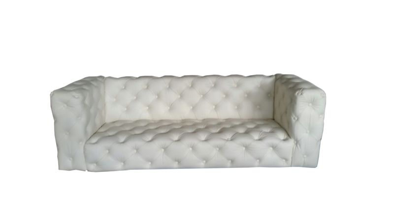 Chesterfield Sofa 3-Seater Snow White Faux Leather Upholstery With Buttons Comfortable Sofas