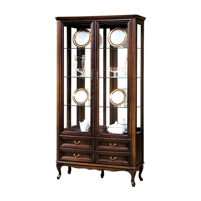 Classic wooden cupboard with 2-swing glass doors & 4-sliding drawers italian furniture wersal collection model - W-W2