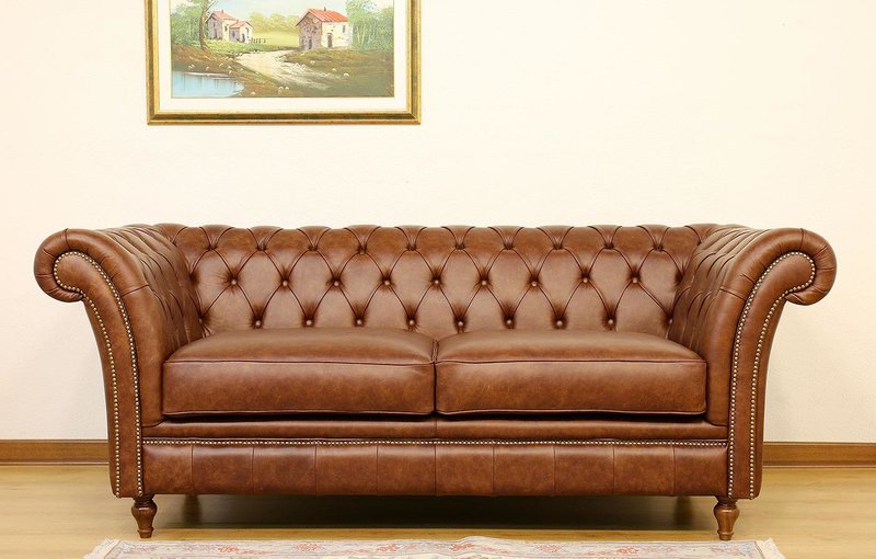 Classic Sofa Chesterfield 2-Seater Brown Faux Leather Loveseat New Living Room Couch