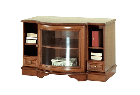 Living room classic wooden TV lowboard with a glass swing door, sliding drawers & shelves model - Z-RTV