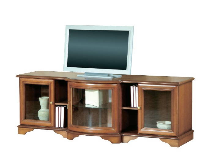 Living room classic wooden TV lowboard with glass swing doors & shelves model - Z1-RTV