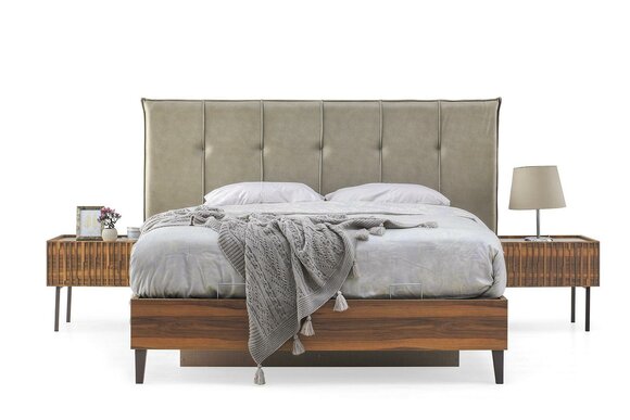 Modern bedroom upholstered suite designer double bed wood consoles