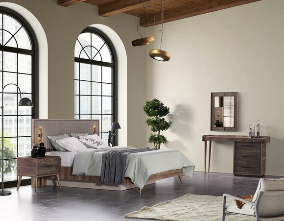 Set double bed bed bedside tables brown bedroom 5pcs console