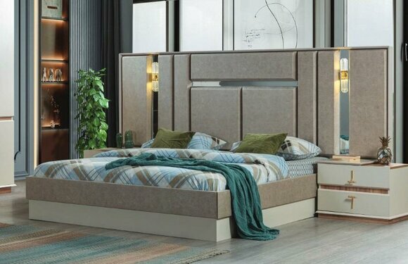 Beige bedroom furniture Luxury beds Designer bedside tables Furnishings