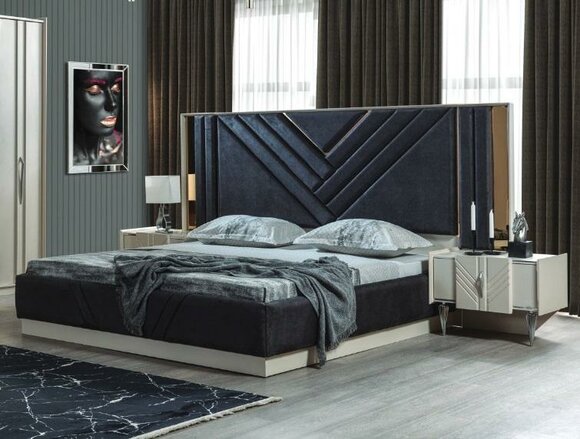 Blue bed Designer bed frame Bedroom furniture Luxury bedside tables