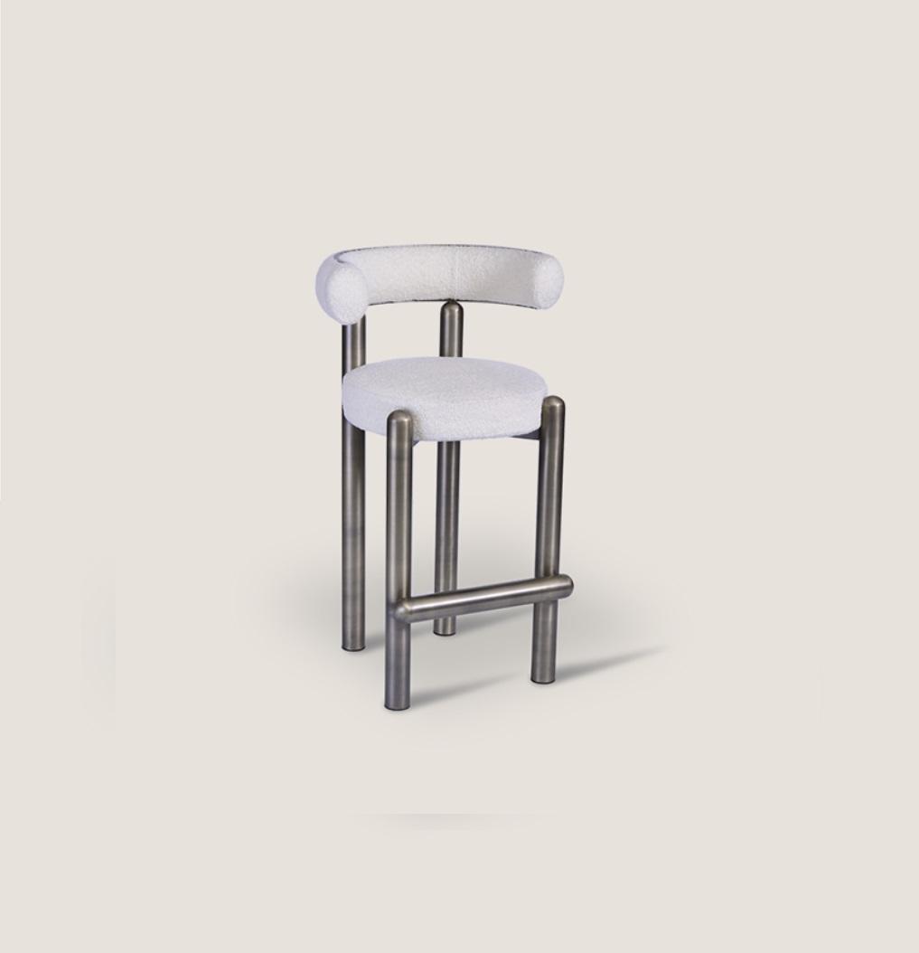 Designer White Bar Stool With Stainless Steel Feet Luxury Single Seater Bar Furniture