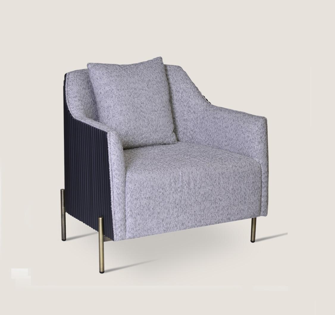 Grey single seater luxury armchair stainless steel feet living room furniture wooden frame